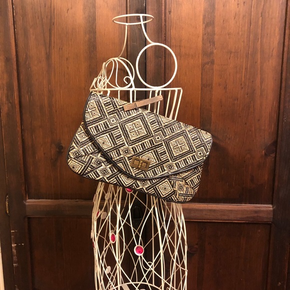 Tribal Print Straw Envelope Clutch Purse - Picture 4 of 7